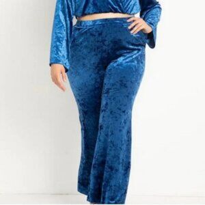 Blue Crushed Velvet Flare Pants